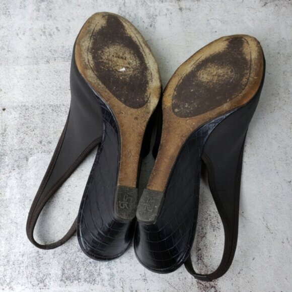 Donald J Pliner Couture Rasy Peep Toe Slingback Canvas Tortoise Wedge Sandal 10M - Picture 10 of 11